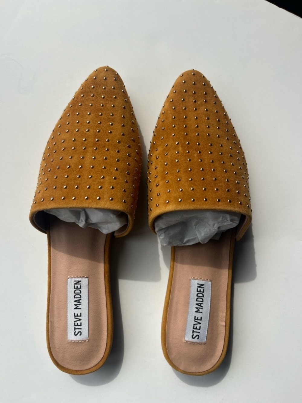 Steve Madden Mustard Suede Studded Mules